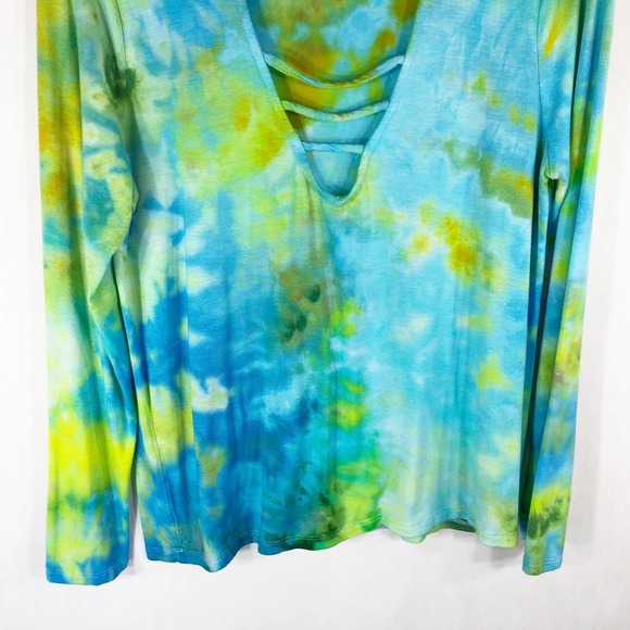 Heart Hips Large Top Handmade Tie Dye Sea Sprite Blue Green Strappy V Neck 1010 - Picture 4 of 7